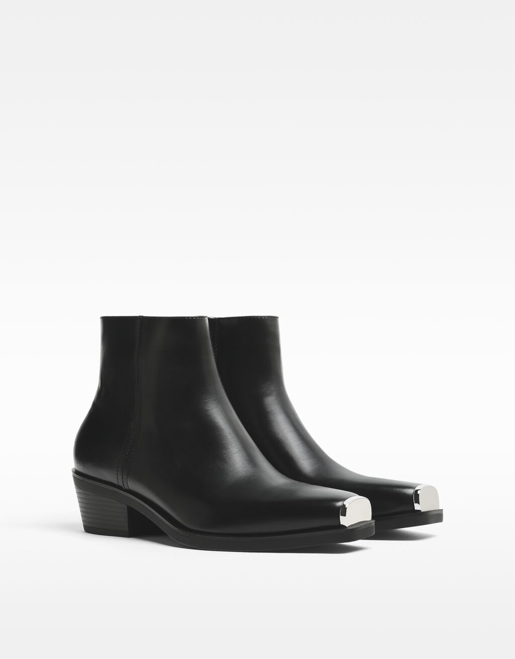 bershka square toe flat western boot in black