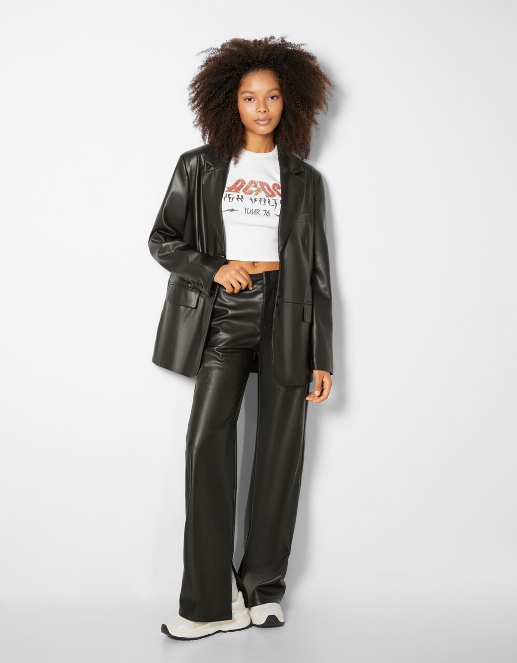 Faux leather blazer and pants set