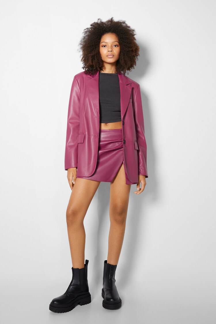 Blazer and faux leather skirt set