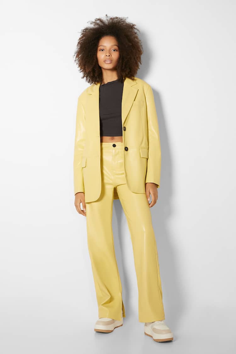 Faux leather blazer and trousers set