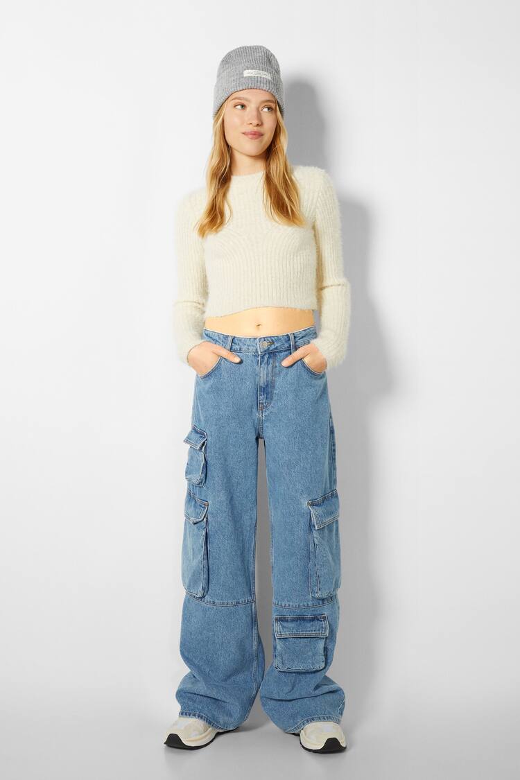 Jeans straight cargo multibolsos