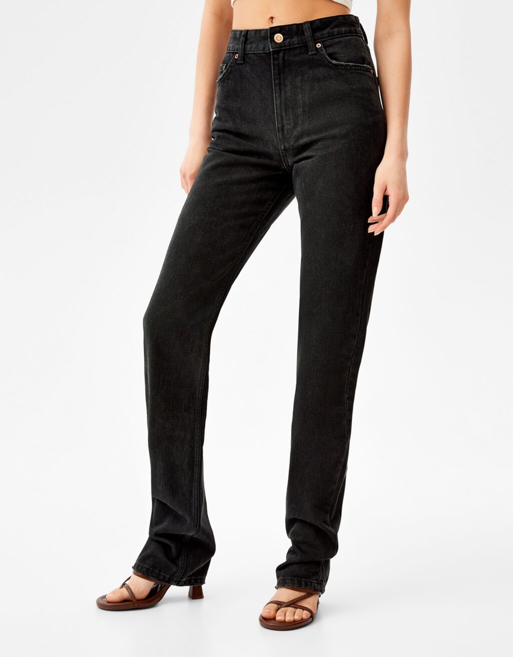 Jeans hlače z ravnimi hlačnicami in z visokim pasom