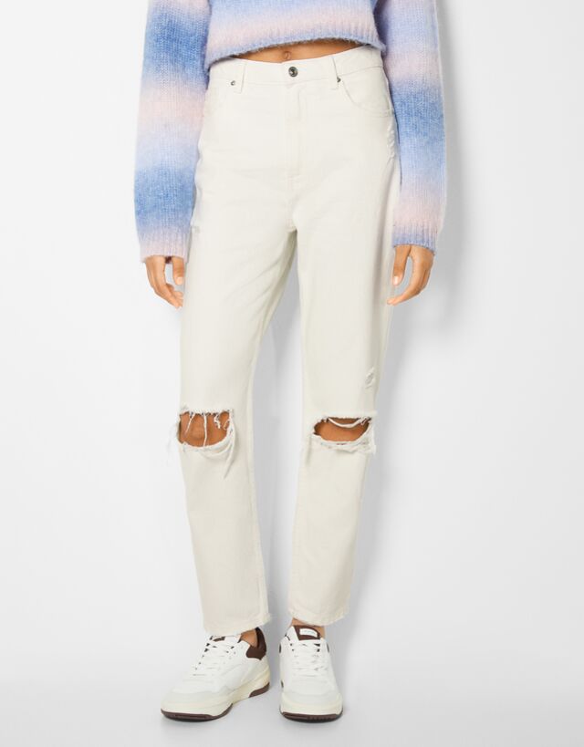 white mom ripped jeans