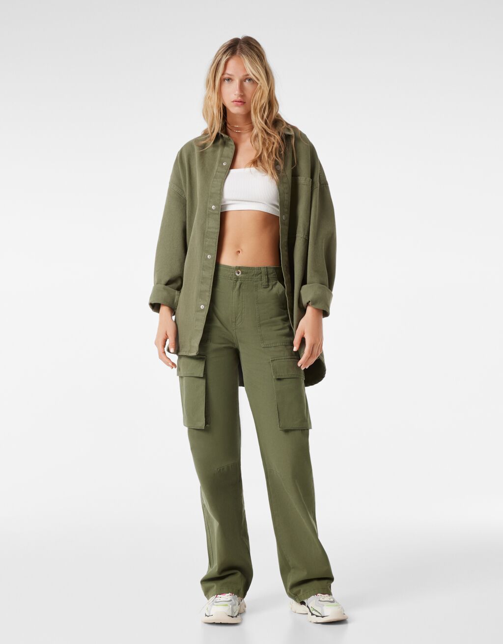 Straight fit cargo trousers Woman Bershka