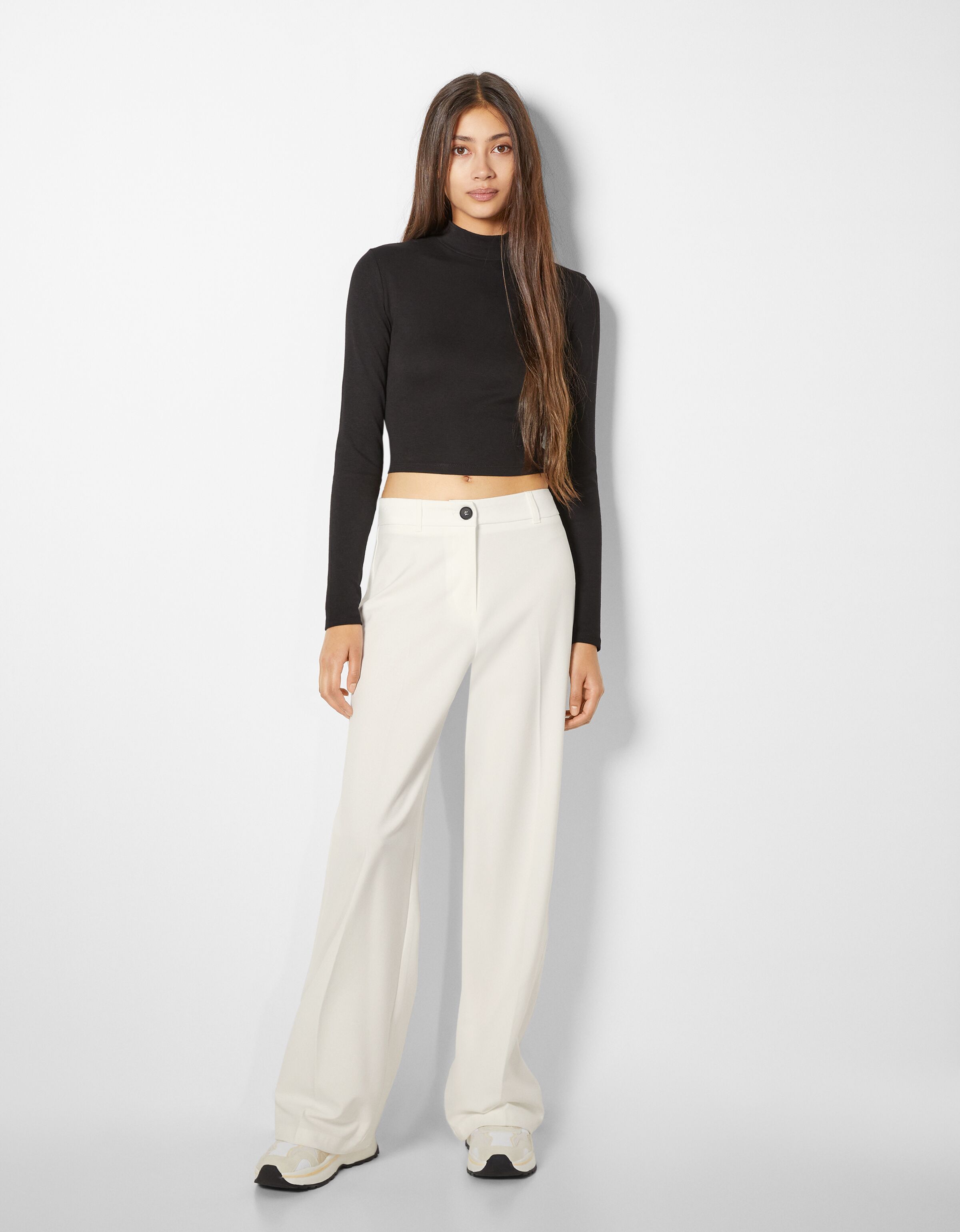 white wide leg trousers with belt