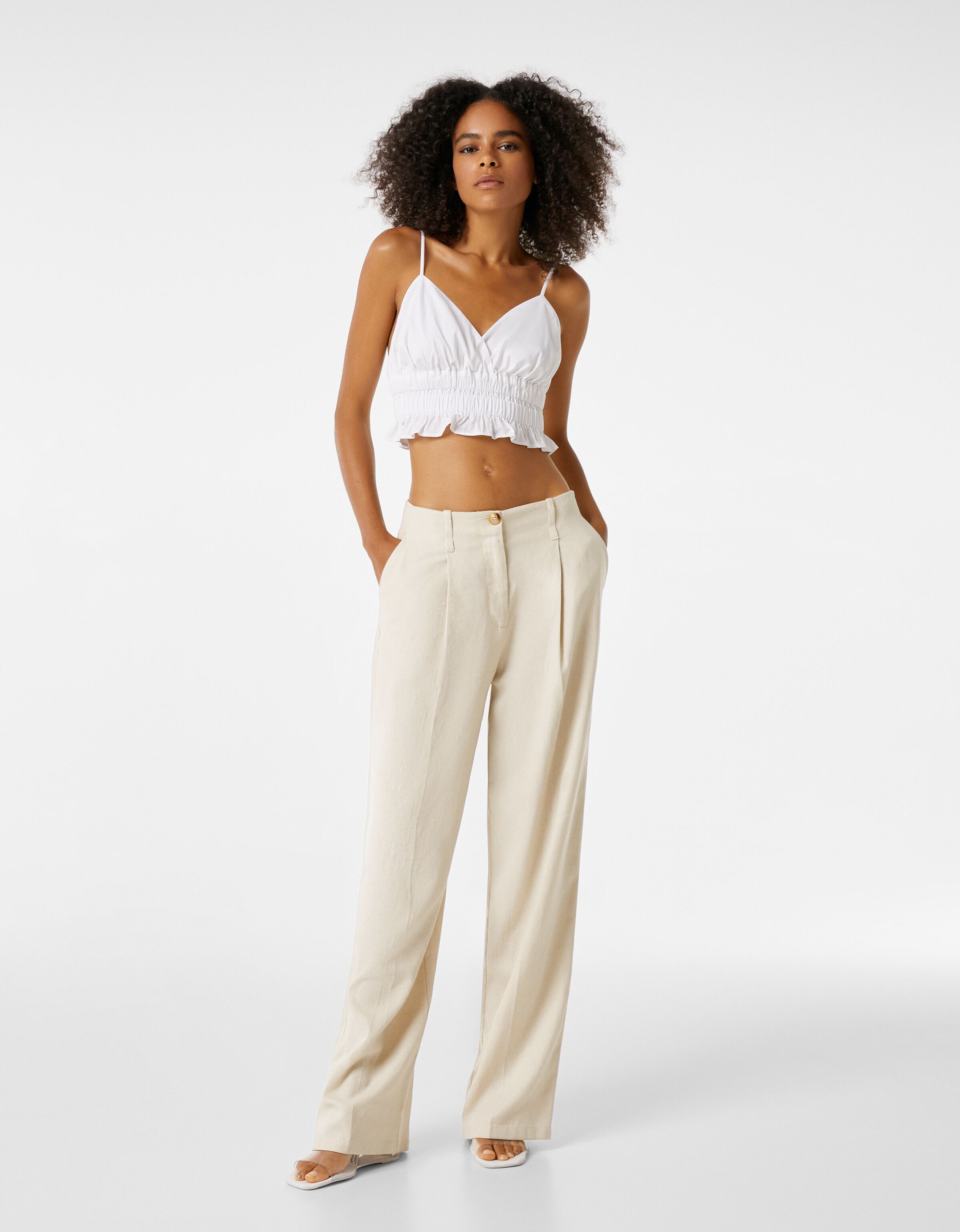 Rustic fabric wide-leg trousers - Woman 
