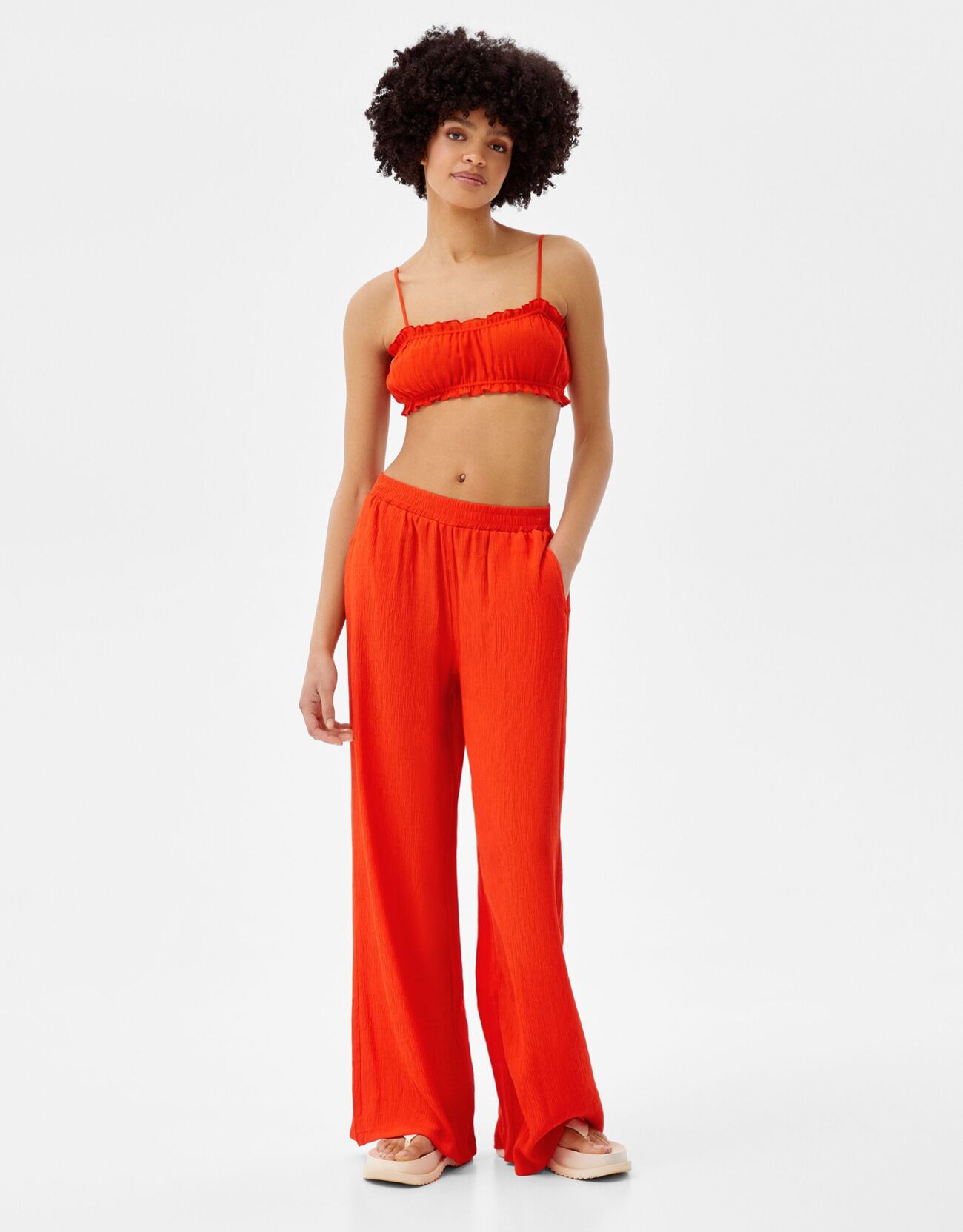 red crepe pants