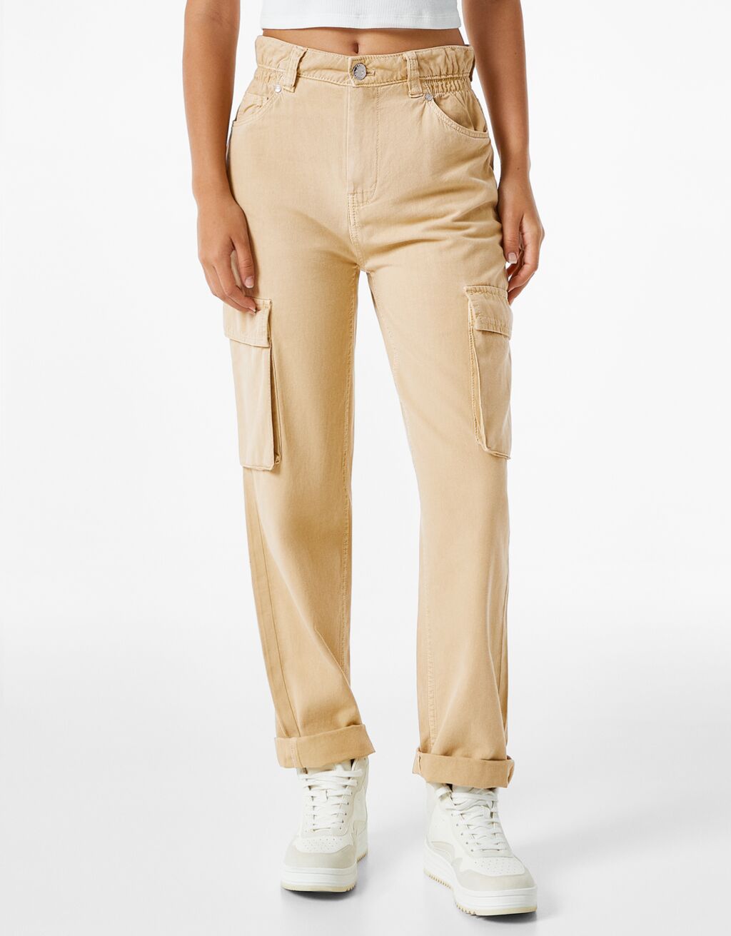 Twill cargo pants with gathered waist