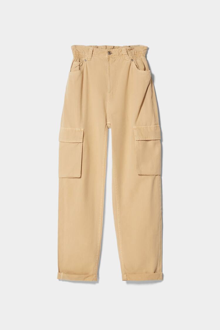 Twill cargo trousers with gathered waist
