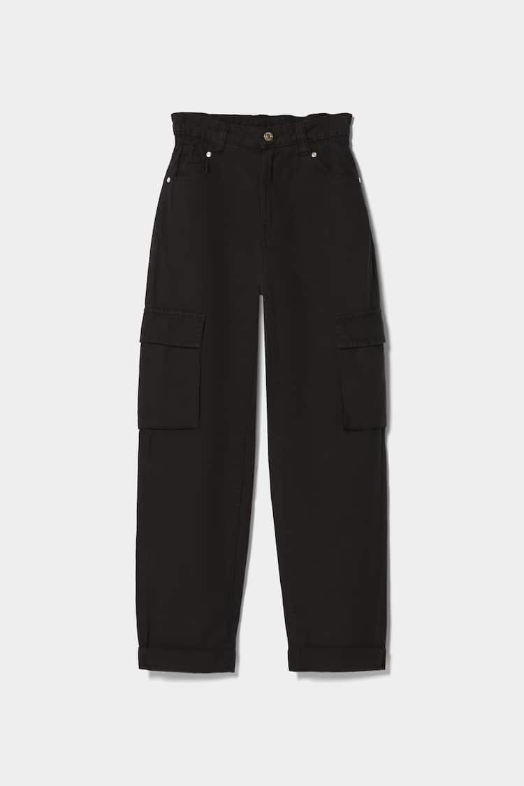 Twill cargo trousers with gathered waist