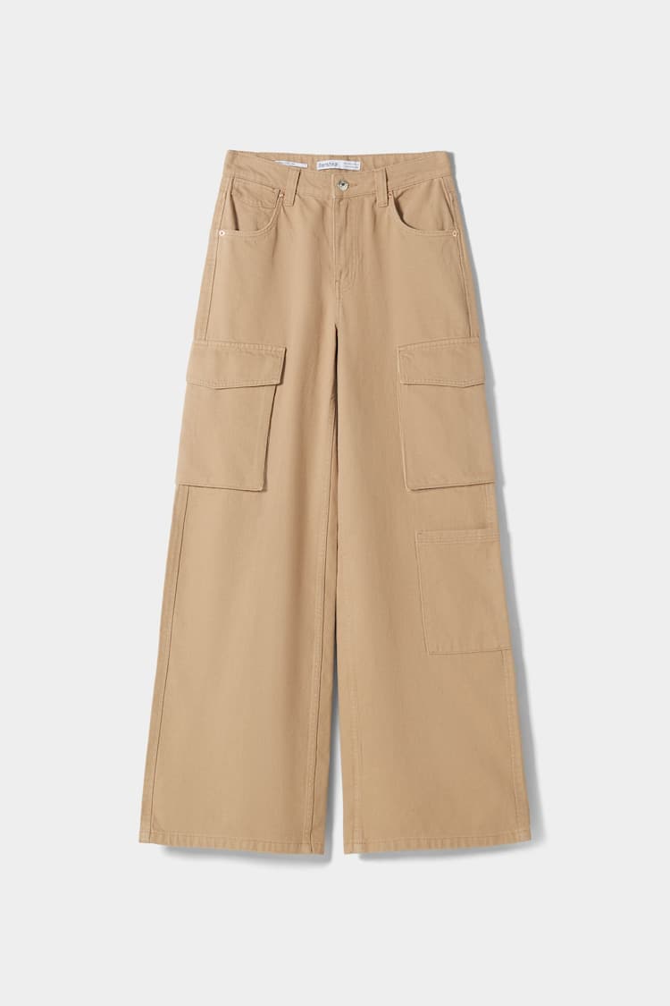Wide-leg twill cargo trousers