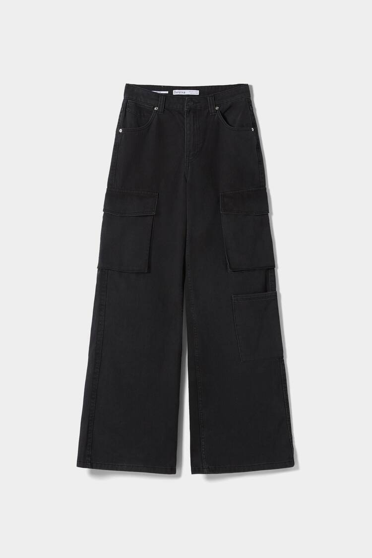 Wide-leg twill cargo trousers