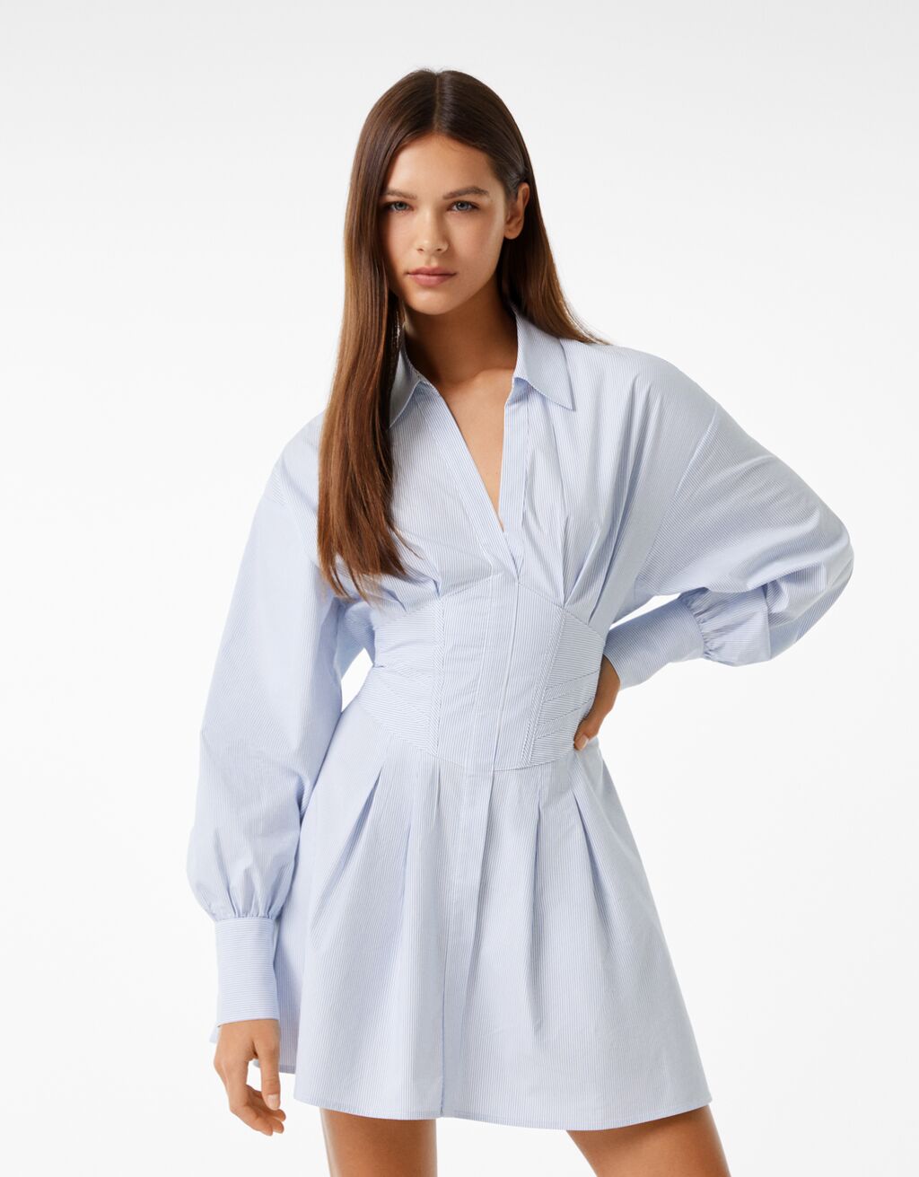 Poplin mini shirt dress with corset detail Woman Bershka