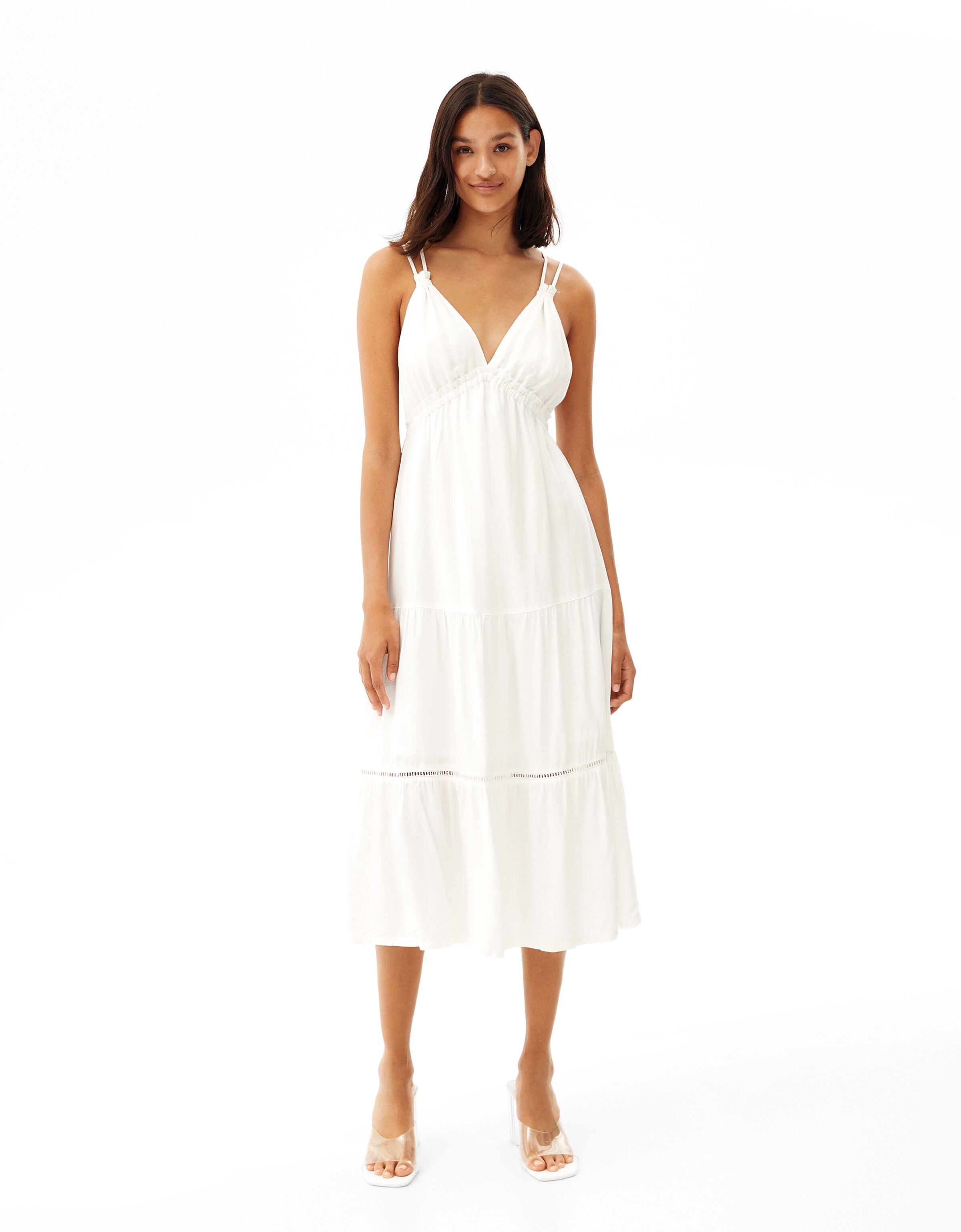 Vestido Largo Volantes - Mujer | Bershka