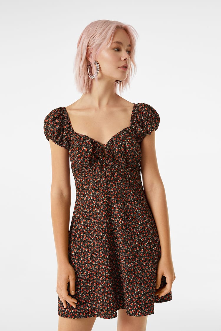 Short sleeve floral print mini dress
