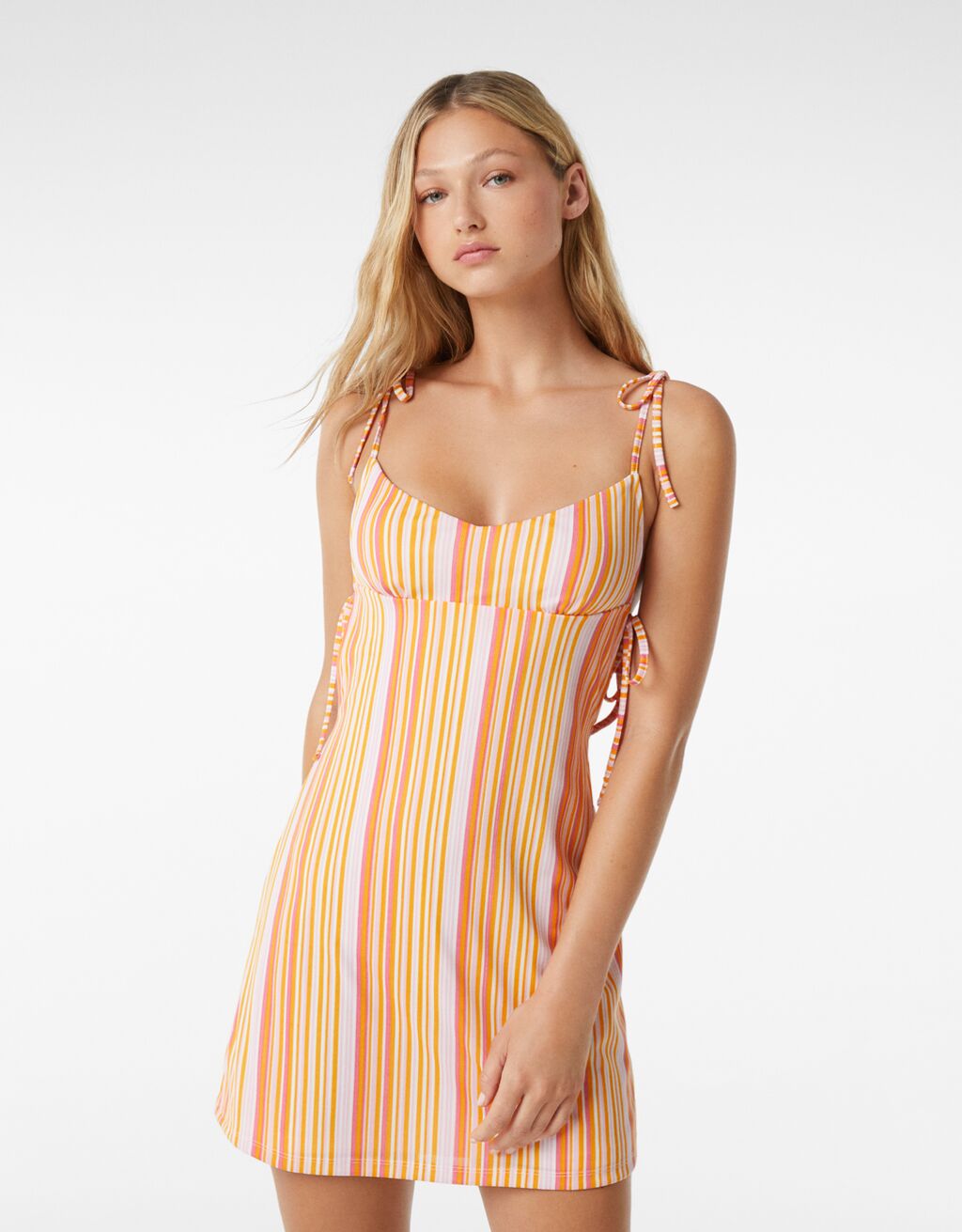 Striped strappy mini dress