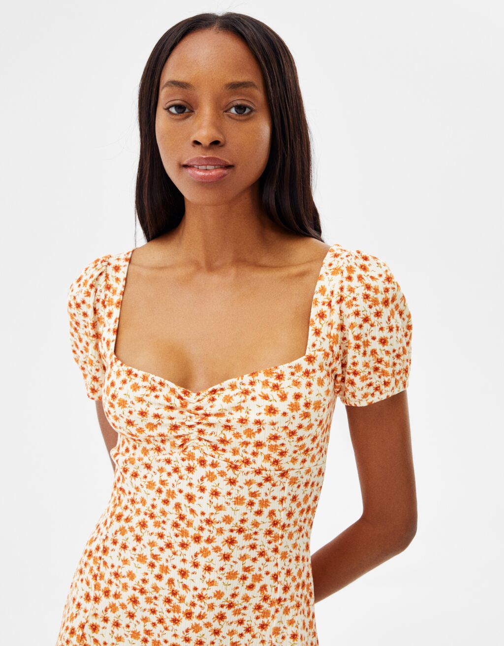 Floral Print Mini Dress Woman Bershka