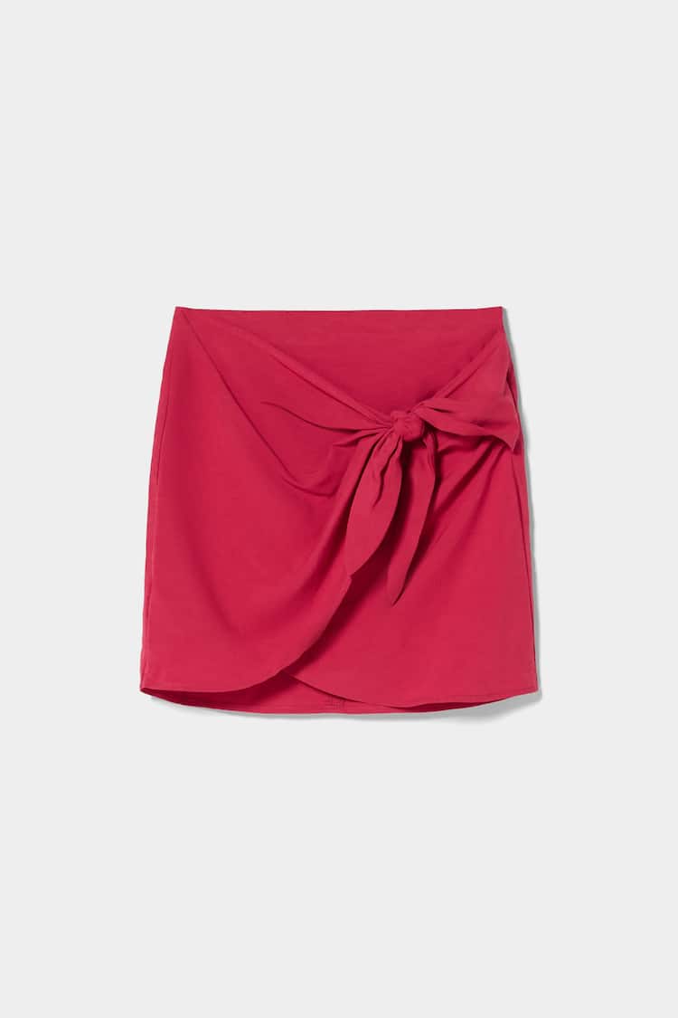 Linen blend wrap skirt with tie detail