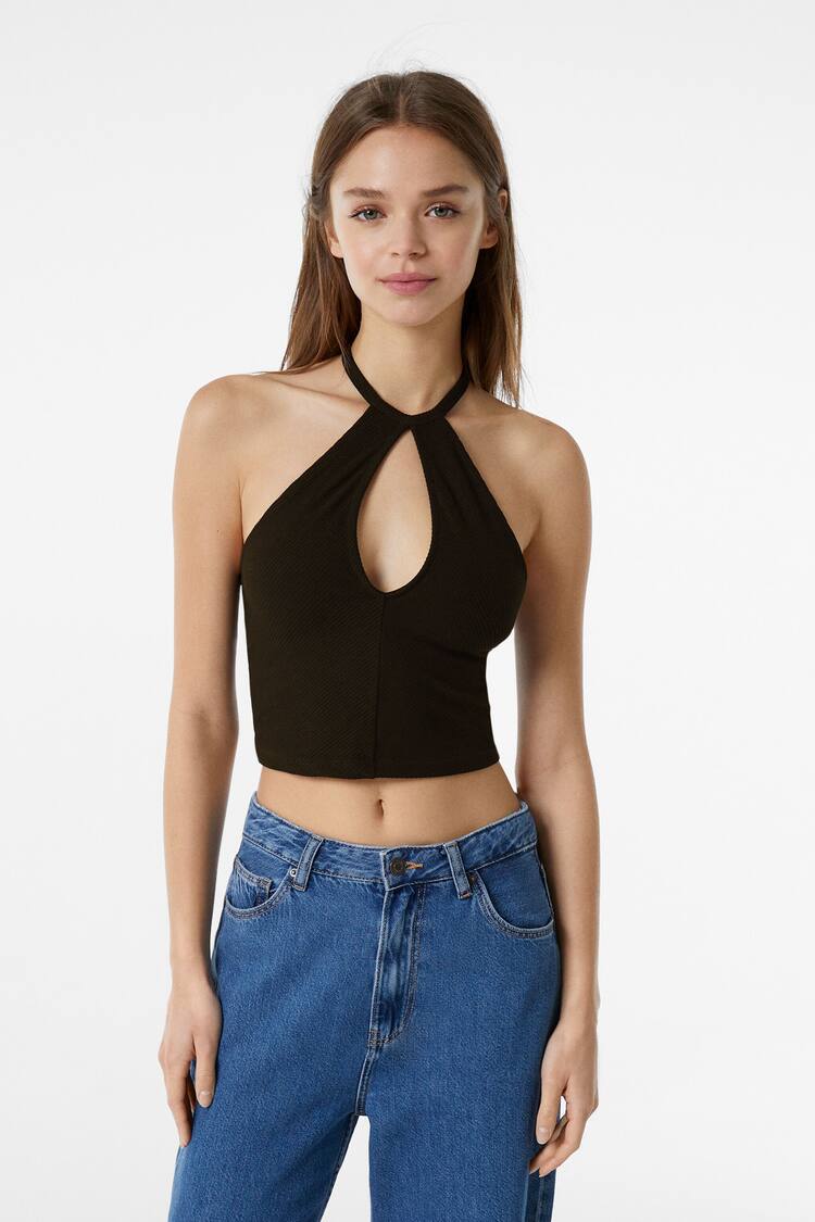 Front cut-out strappy T-shirt