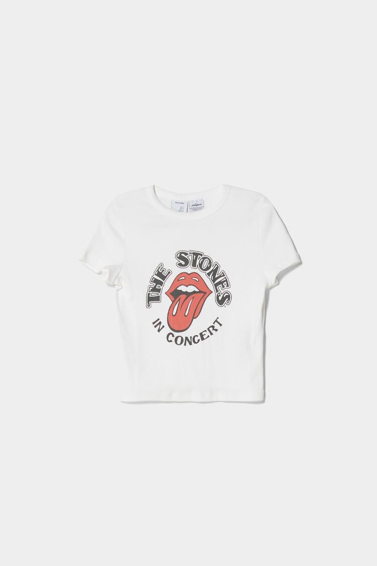 Kaus Rolling Stones lengan pendek ribbed
