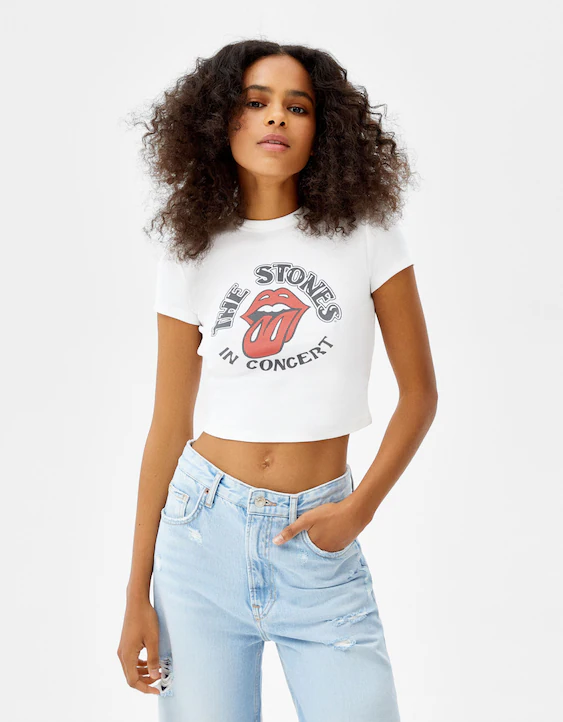 Camiseta manga corta rib Rolling Stones - Corta - Mujer Bershka