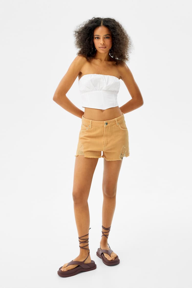Ripped twill shorts