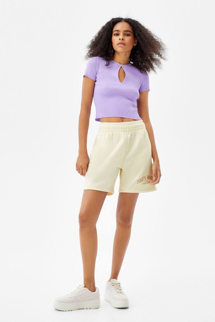 Plush Bermuda shorts with embroidery