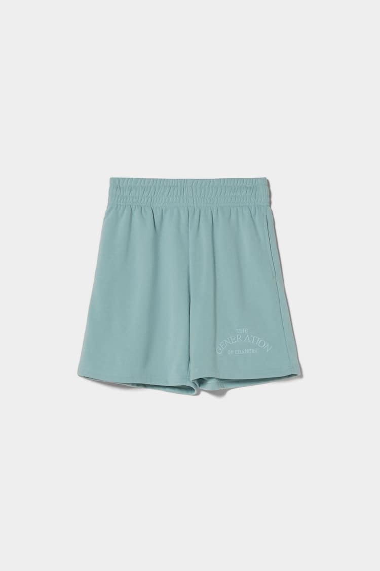 Plush Bermuda shorts with embroidery