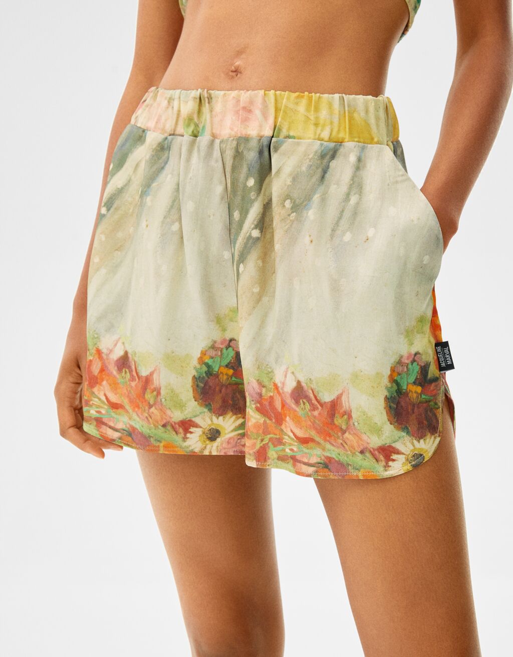 Art Series satin Bermuda shorts with floral print