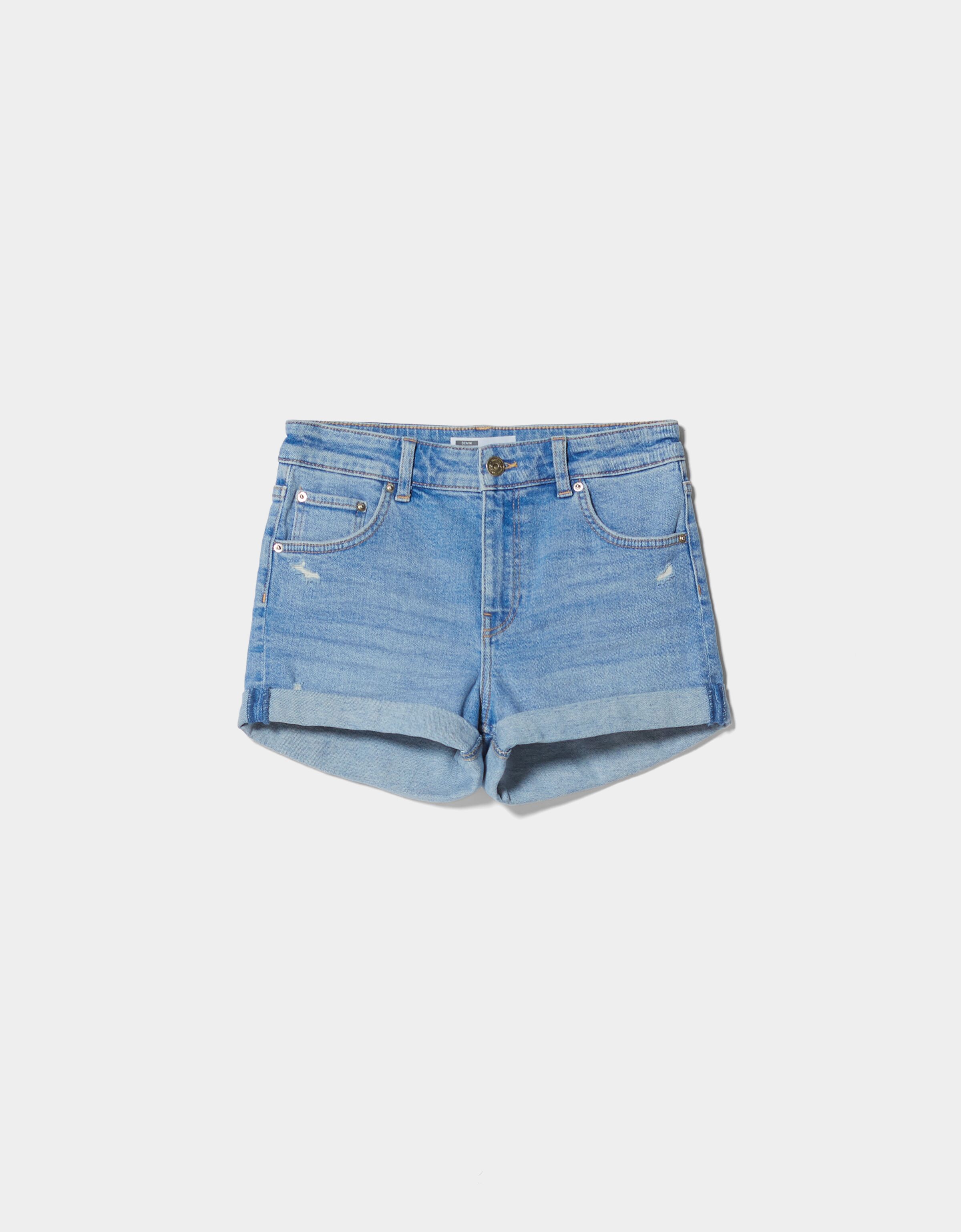 Rabatt 95 % Bershka Shorts jeans DAMEN Jeans Print Weiß 36 