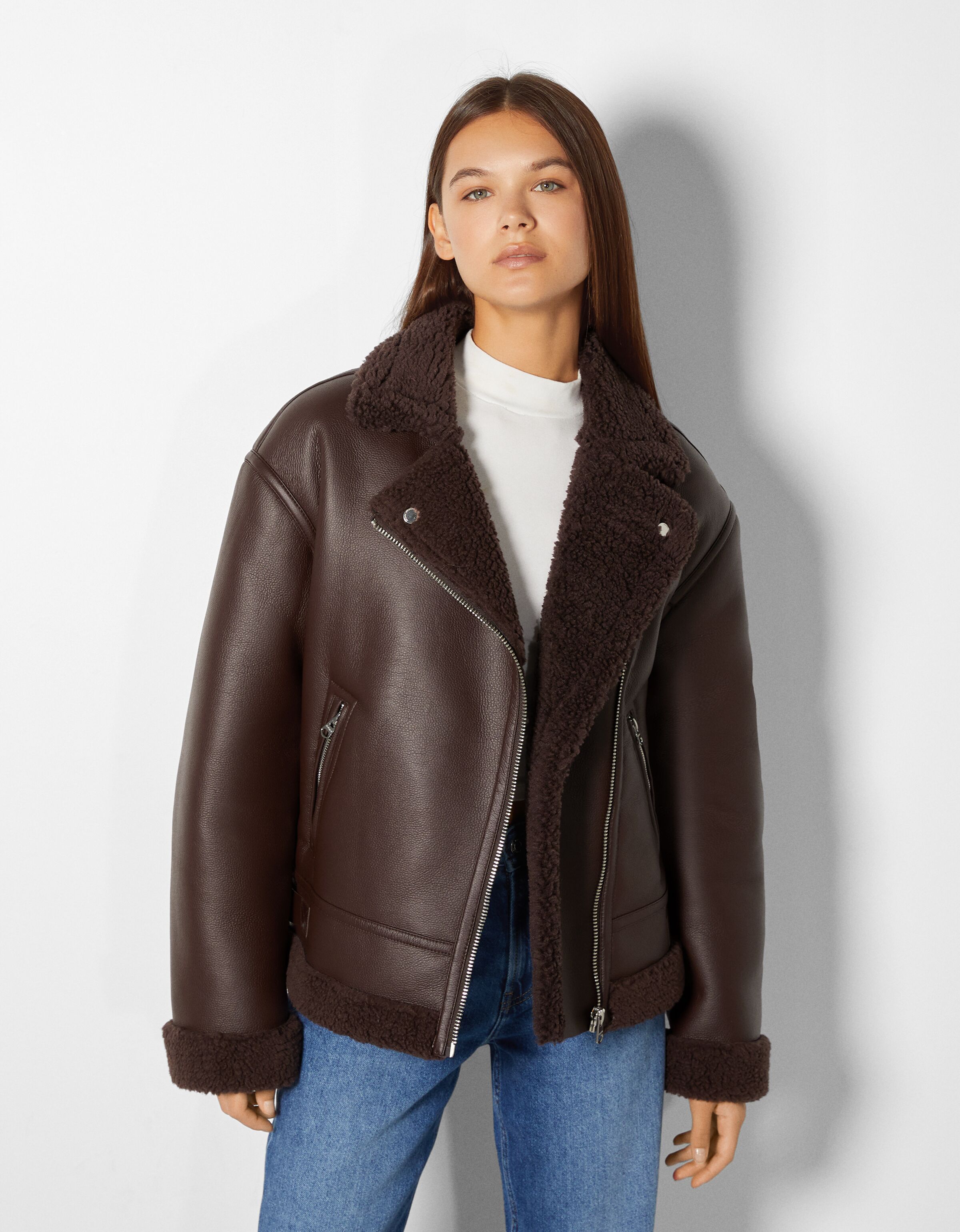 Faux leather double-faced biker jacket 