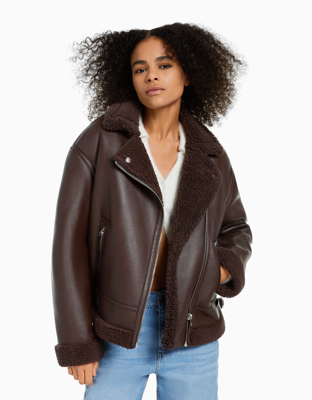 Faux leather double-faced biker jacket 