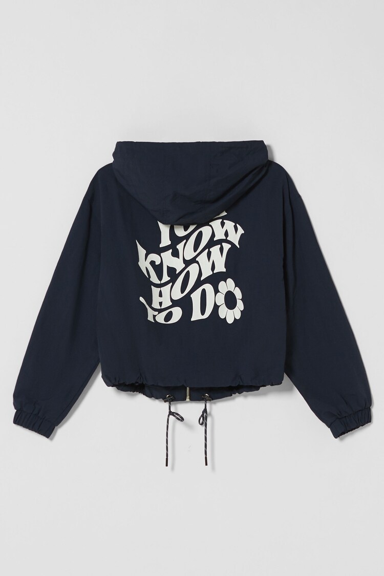 Fine nylon-effect hooded jacket with print