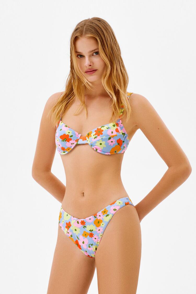 Atasan bikini motif bunga gaya 90-an