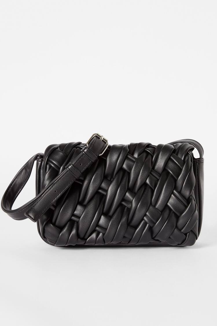 Faux leather braided bag with strap