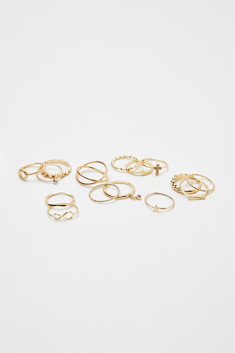 15-pack korsande ringar med guldeffekt