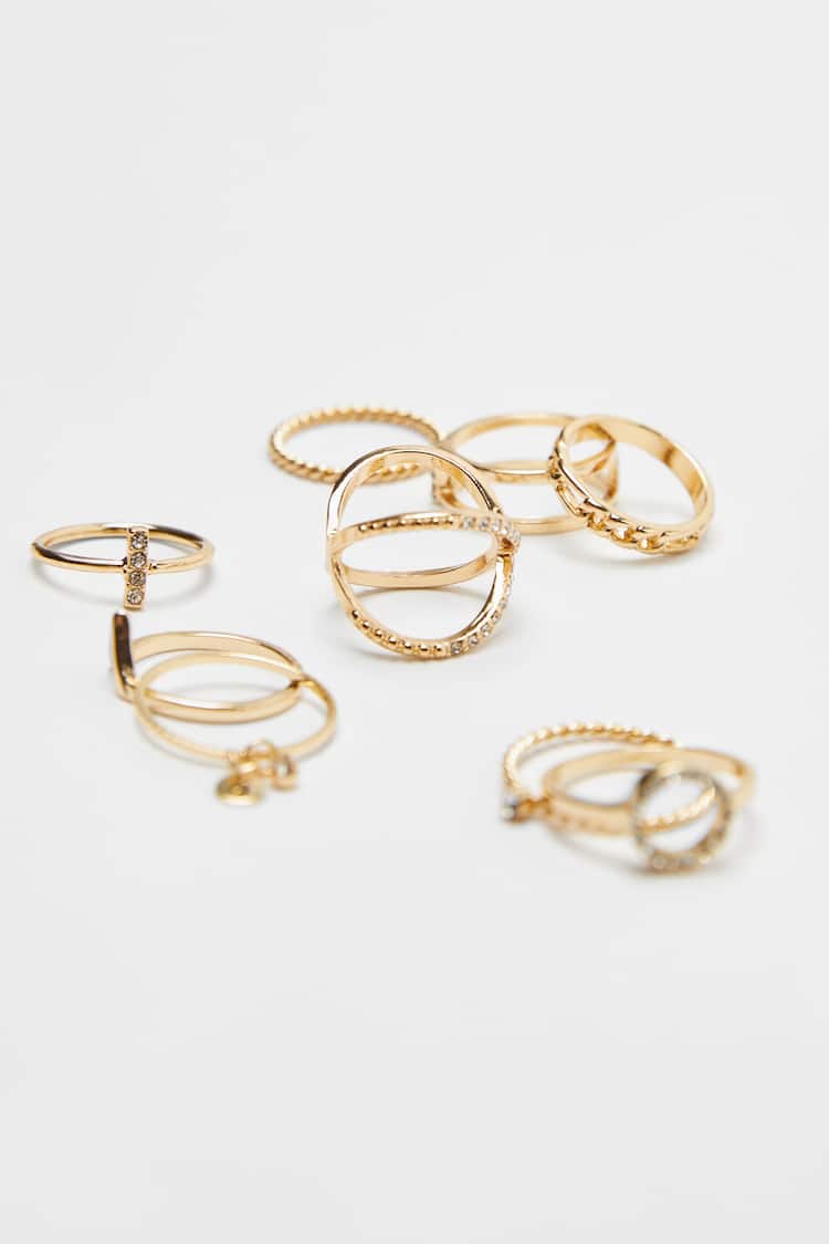 Set of 9 stackable gold-effect rings