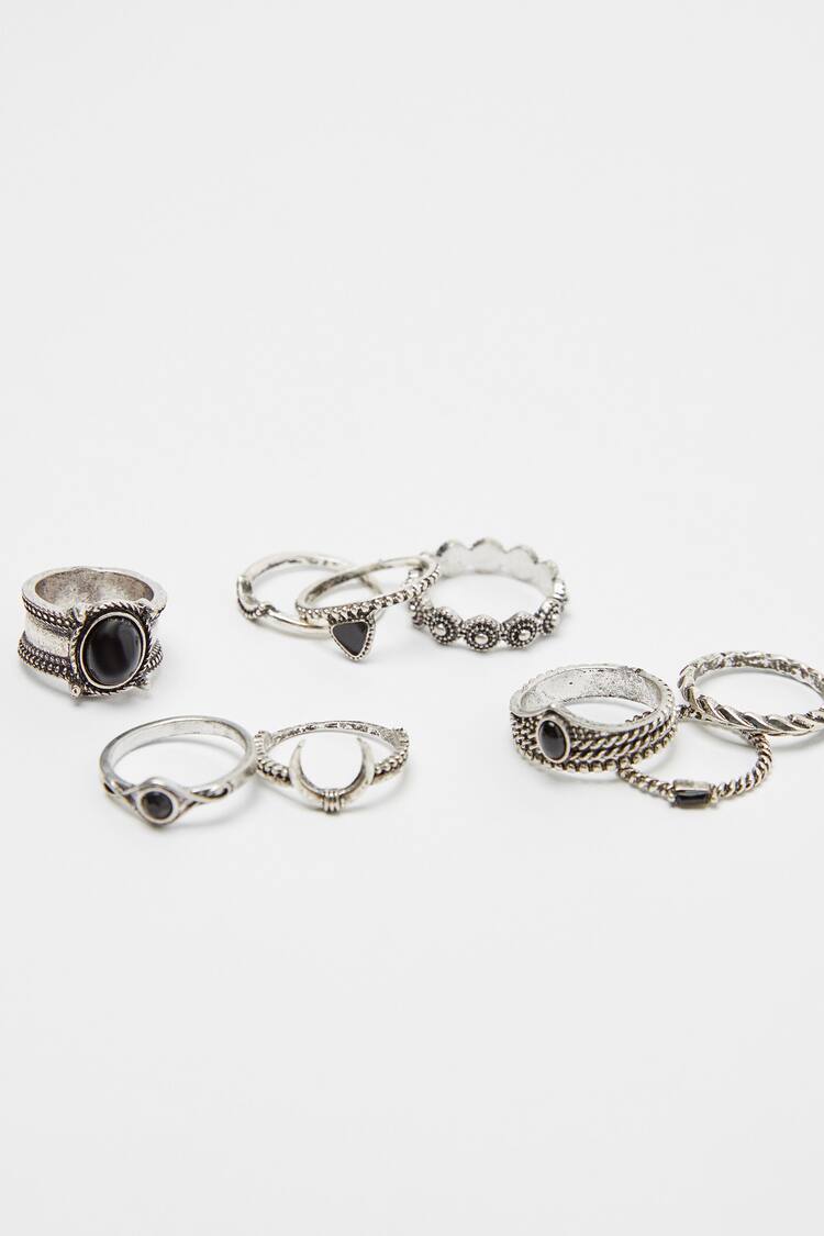 Set of 9 precious stone rings