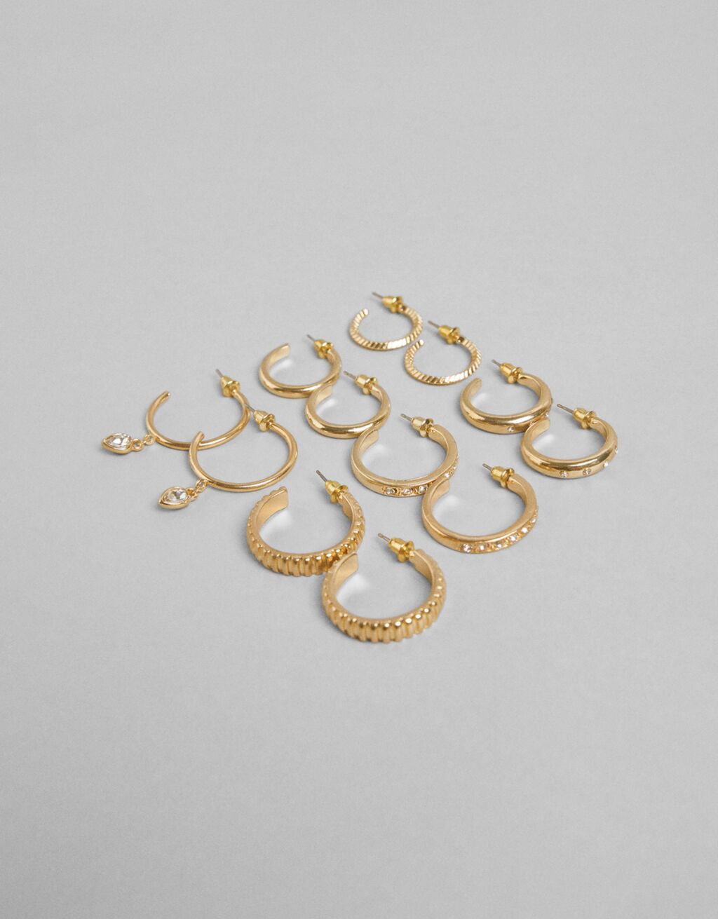 Set of 6 pairs of rhinestone hoop earrings
