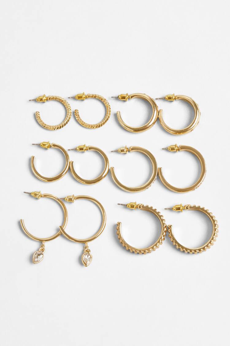 Set of 6 pairs of rhinestone hoop earrings