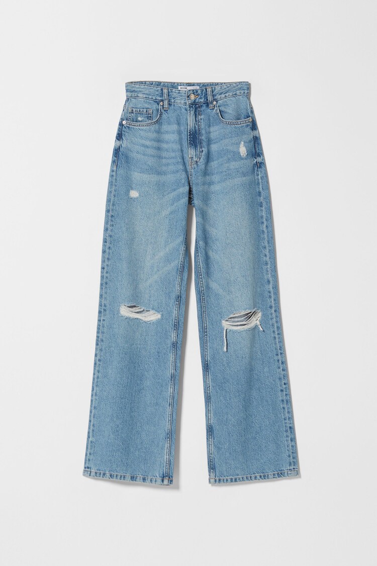 Hlače iz džinsa v stilu 90.let s širokimi hlačnicami in strganimi deli