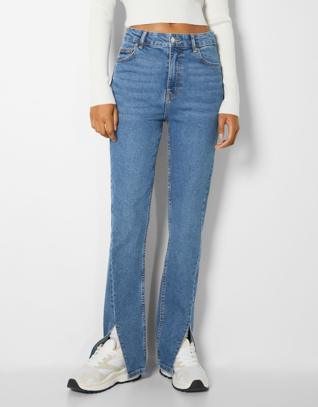 Straight fit comfort jeans with slits
