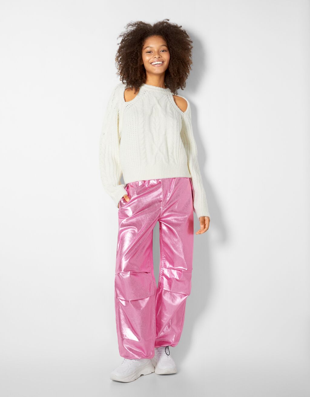 Straight fit parachute jeans with metallic detail