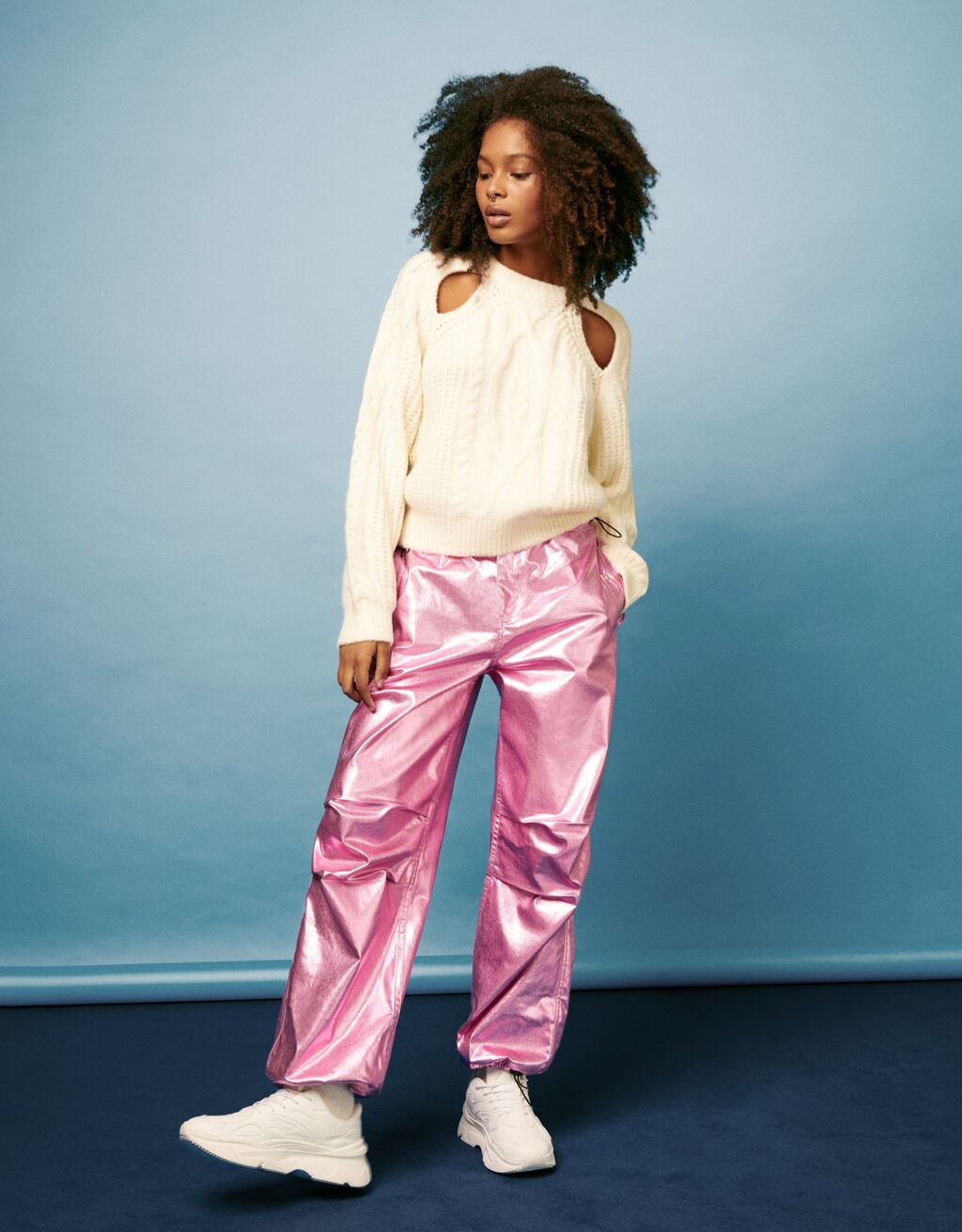Straight-fit-Jeans im Parachute-Look in Metallic