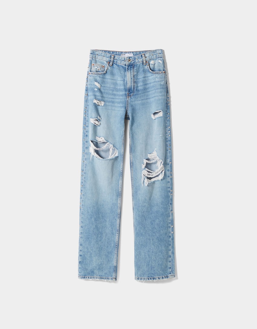 90s ripped studded jeans - Woman | Bershka