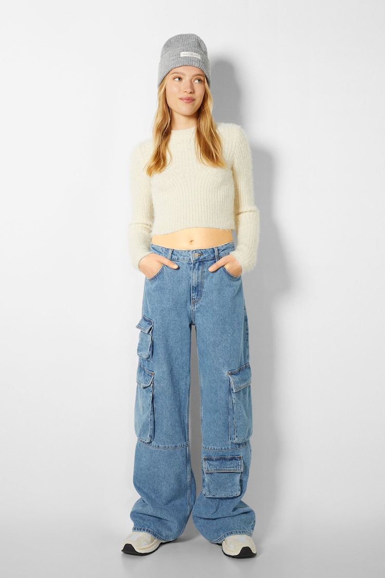 Jeans straight cargo multibolsillos