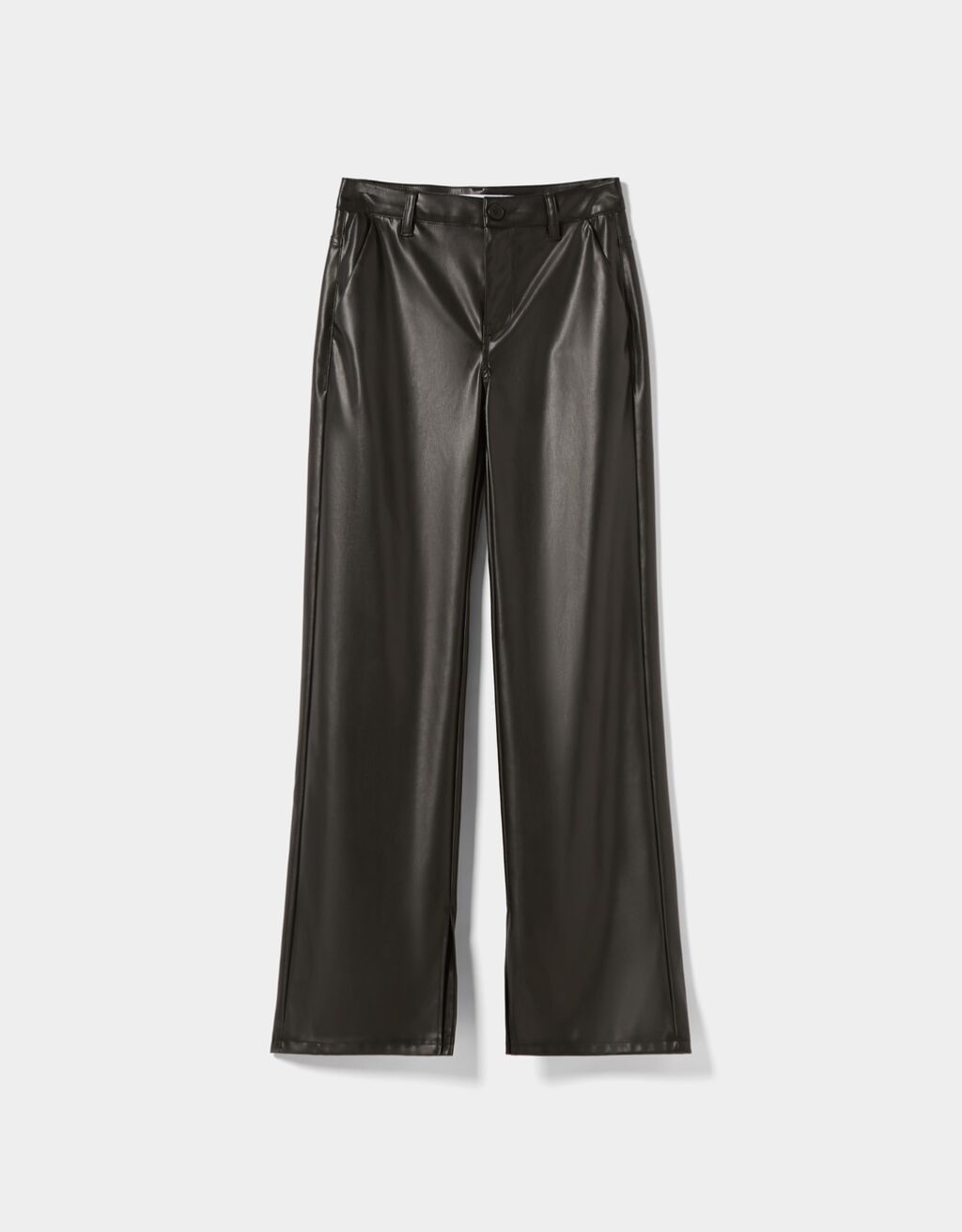 Tailored straight fit faux leather trousers with vents