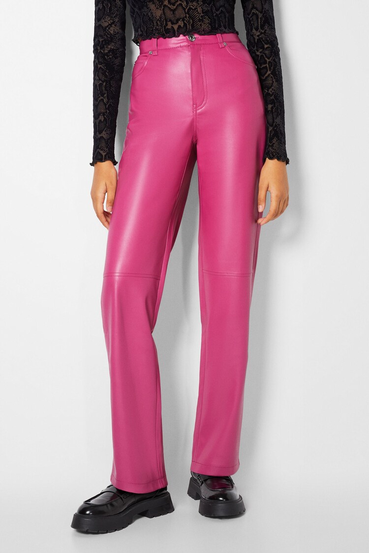 Faux leather straight fit trousers