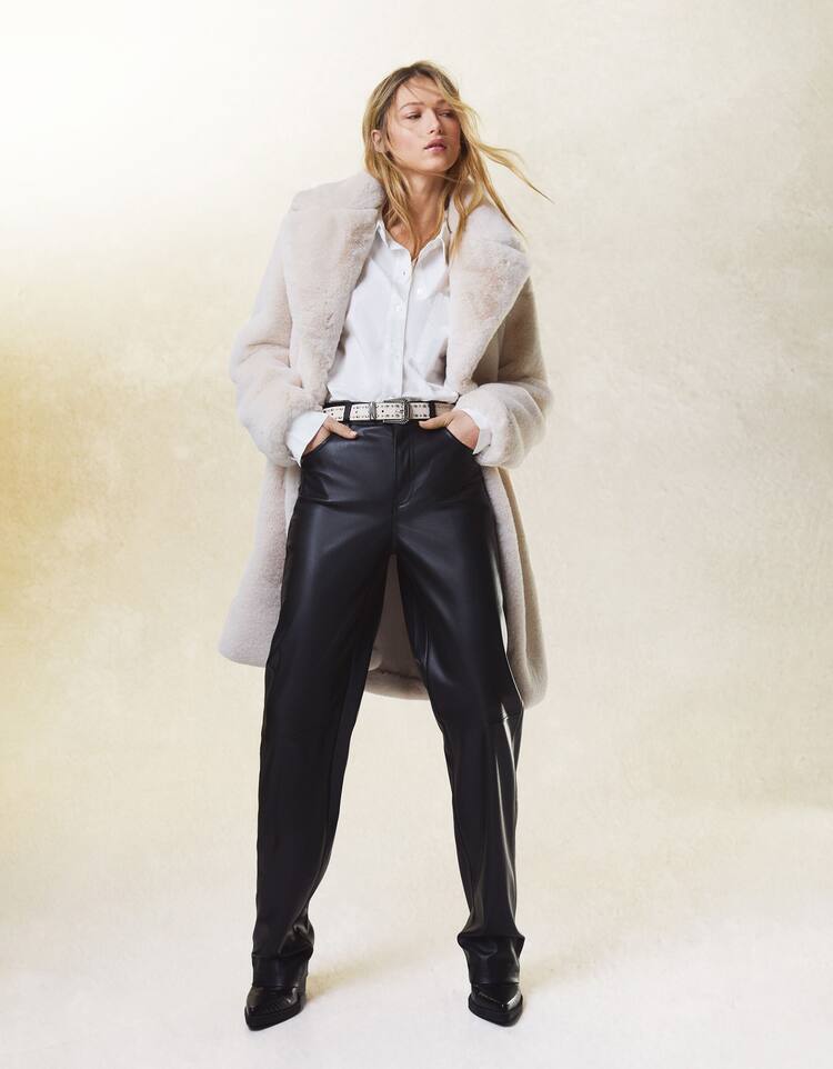 Faux leather straight fit trousers