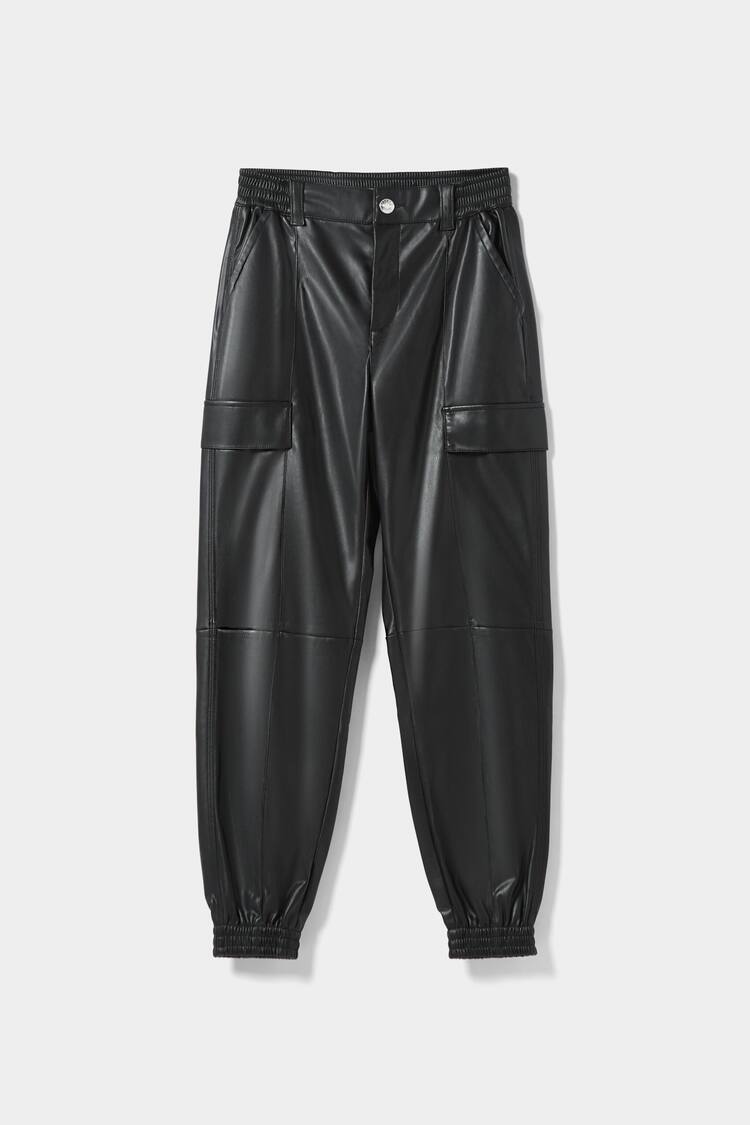 Faux leather cargo joggers